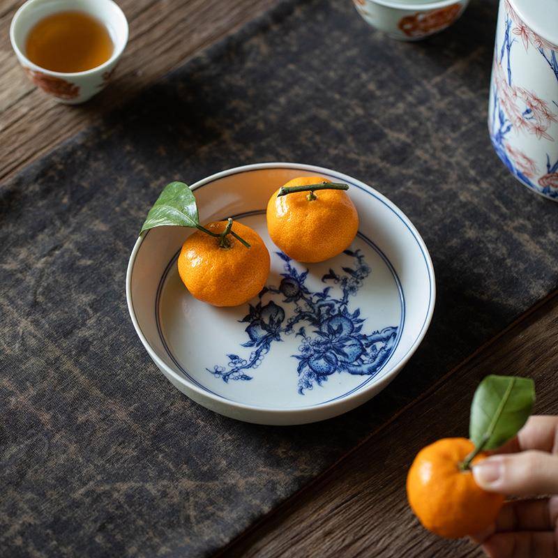仿用青花壶承陶古瓷蓄水茶盘干泡茶简台果盘点心仿古2号盘养壶底