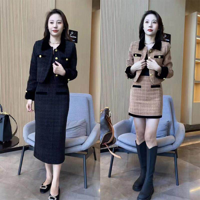 韩国小香风套装裙女秋冬新款时尚名媛气质高级感小洋装减龄两件套