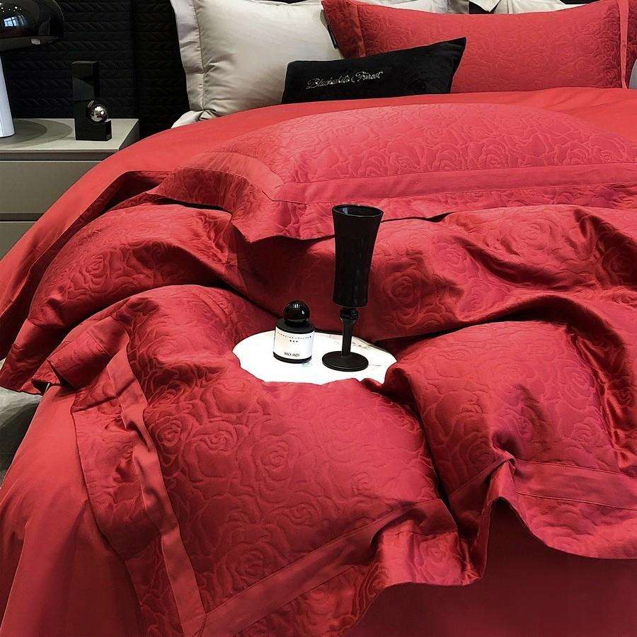 婚庆高端简约厚织提花全棉长绒棉四件套柔软舒适床单被套结婚床品