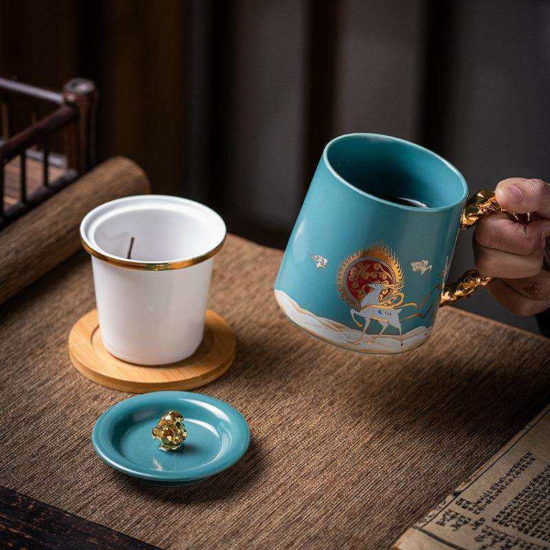 【瑞喆堂】一鹿高升陶瓷泡茶杯大容量茶水分离办公室送礼茶杯套装