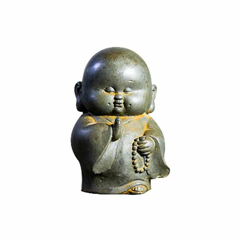 禅意中式可爱诵经小和尚纯手工铸铁装饰品树脂桌面养茶宠家居摆件
