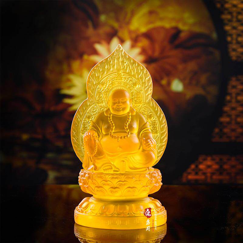 高档财款树脂仿琉璃大肚弥勒佛客厅居新家供奉佛像招摆笑件厂家结