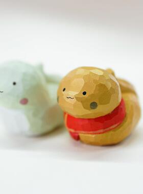 木刻自习室|十二生肖手工木雕摆件蛇年情人节礼物桌面玄关小众