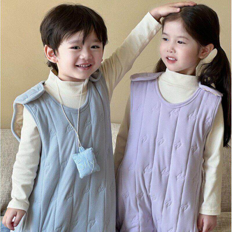 婴儿睡袋秋冬款羊毛桑蚕丝夹棉加厚宝宝睡衣背心式儿童分腿防踢被