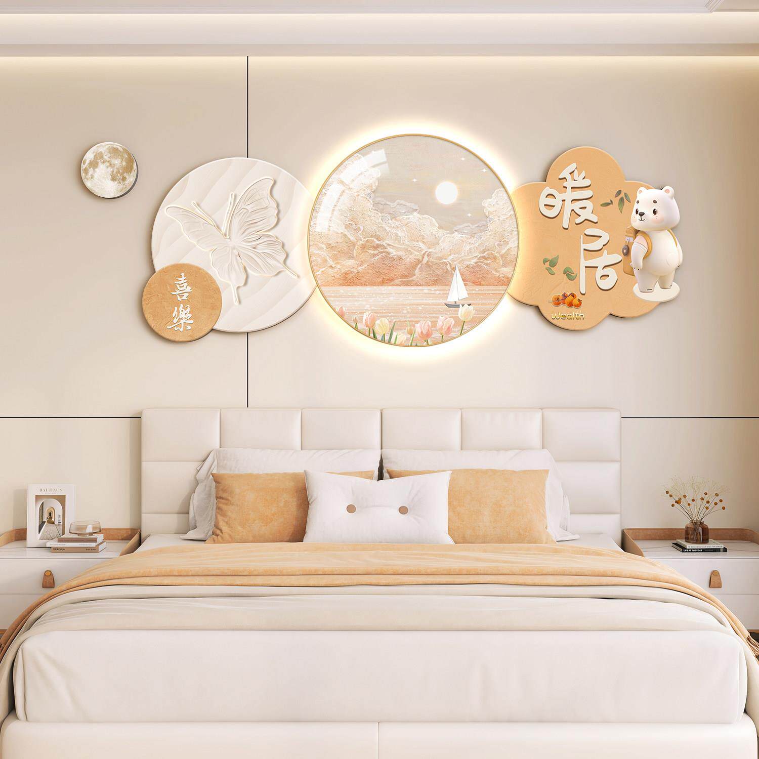 轻奢卧室床头装饰画高级感客厅沙发背景挂画主卧房间LED灯画壁画