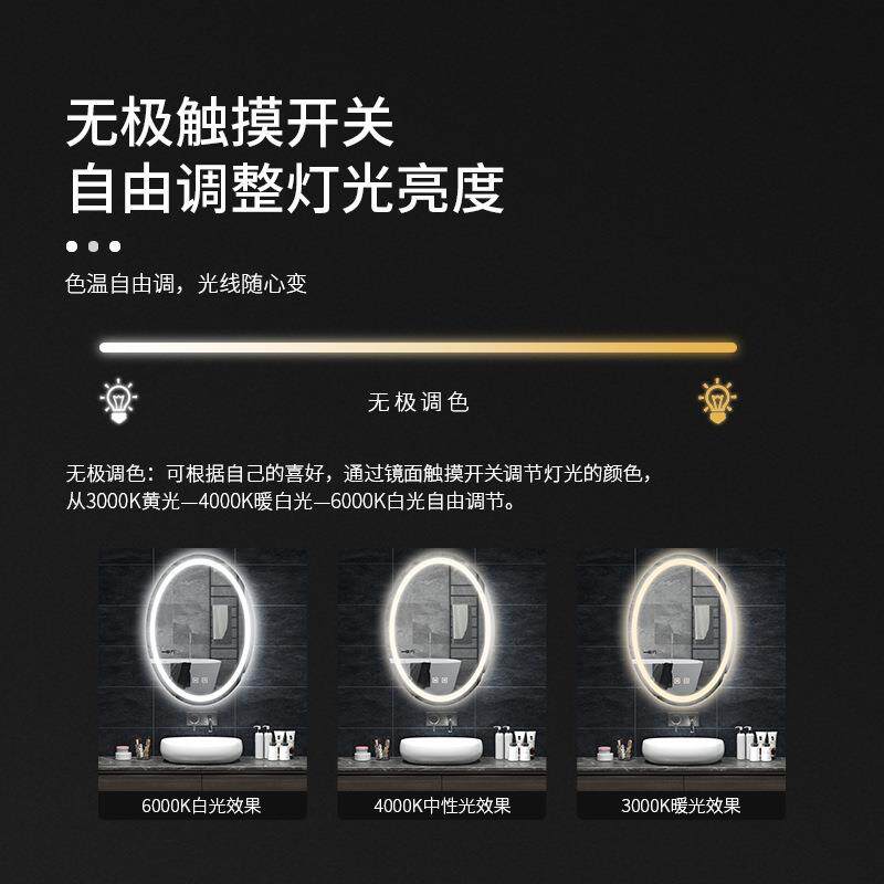 智能灯椭圆形浴室镜子卫生间防雾挂墙式发光镜梳妆台带灯壁挂