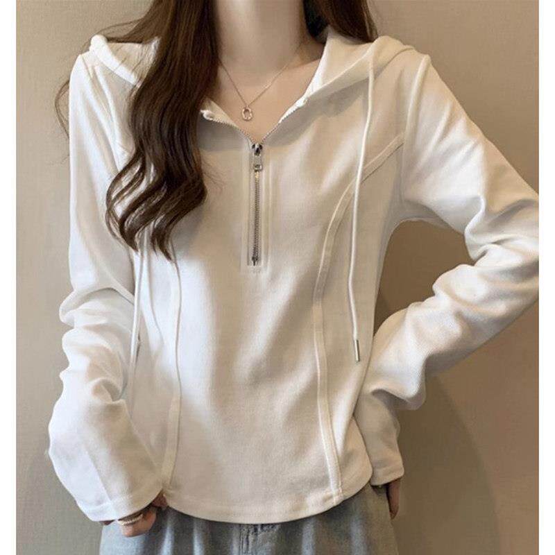 白色长袖t恤女春装新款设计感卫衣内搭鱼骨打底衫短款上衣春秋