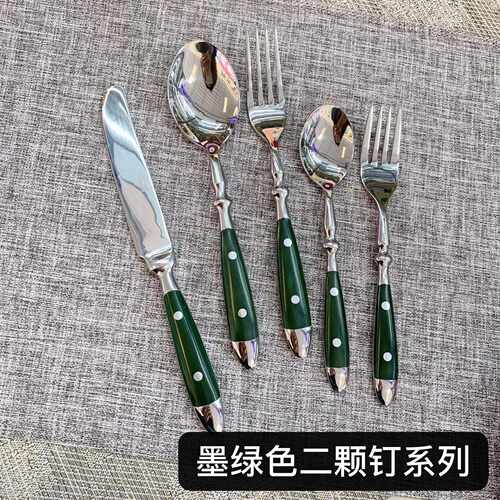 304不锈钢西餐餐具二颗钉刀叉勺子 木柄刀叉匙三件套酒店用品餐厅