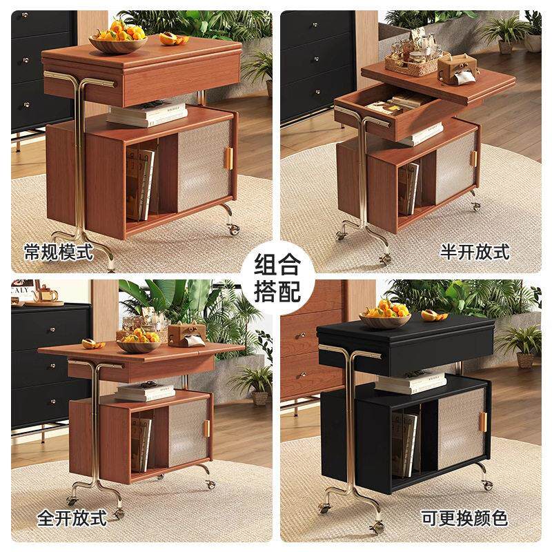 全实木可移动边几折叠茶几小户型客厅小型边柜樱桃木沙发小推车