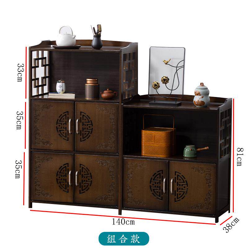 高档茶柜中式客墙储物厅柜咖桌沙发侧柜餐具新柜实木啡竹茶展示柜