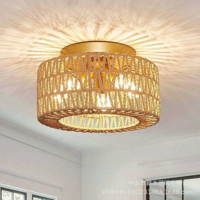 ebay美式农舍复古工业风走廊餐厅卧室布艺圆形藤艺编织灯具,家装灯饰光源,智能吸顶灯,淘宝优惠券,粉丝福利购,淘宝优惠卷