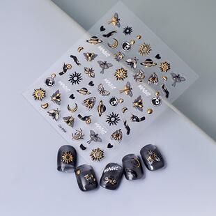 Art 暗黑系浮雕美甲贴纸指甲饰品 Stickers Nail Black Golden