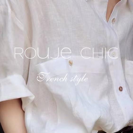 法国rouje chic法式老钱风亚麻白大口袋设计衬衫女夏季复古薄衬衣