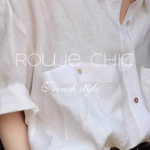 法国rouje chic法式老钱风亚麻白大口袋设计衬衫女夏季复古薄衬衣