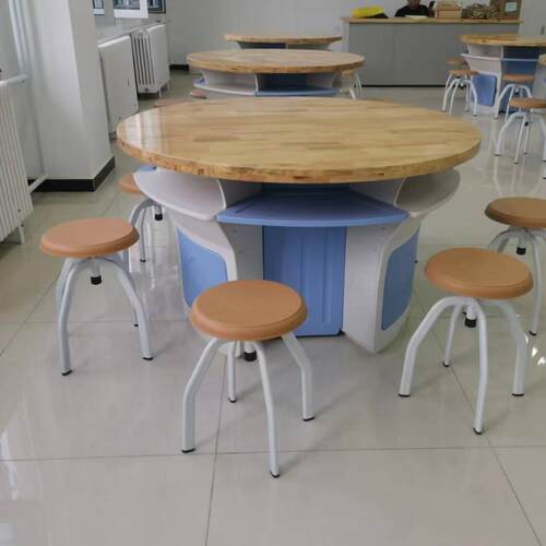 学生探究六边形六角铝木钢架实验电脑桌创客科学教室桌八人位桌子