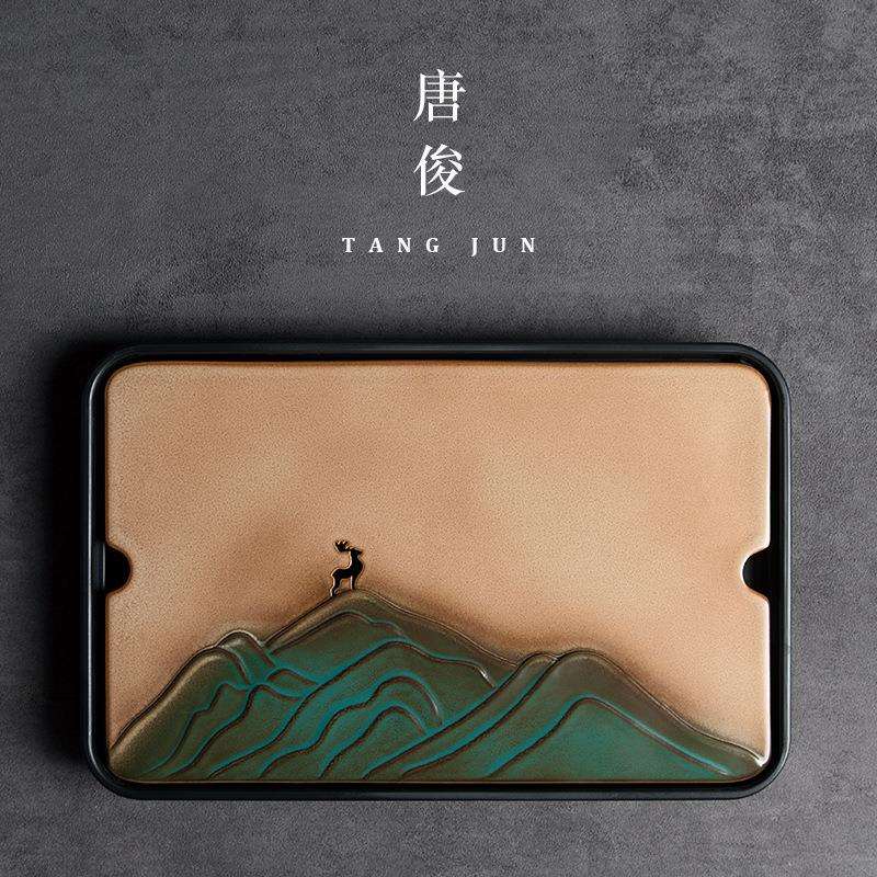 四方亭日式茶盘现代简约轻奢干泡盘沥水盘家用茶台小型托盘储水盘