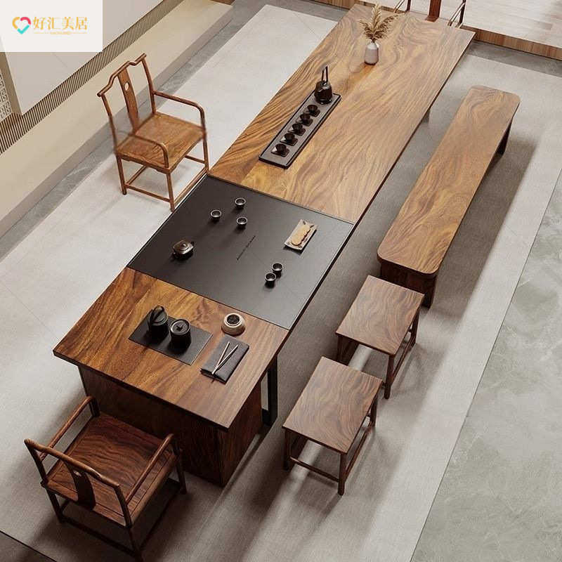 轻奢茶桌椅南美胡桃木茶桌新中式豪华实木茶台一整套黑胡桃木意式,住宅家具,家用茶台/茶桌,淘宝优惠券,粉丝福利购,淘宝优惠卷