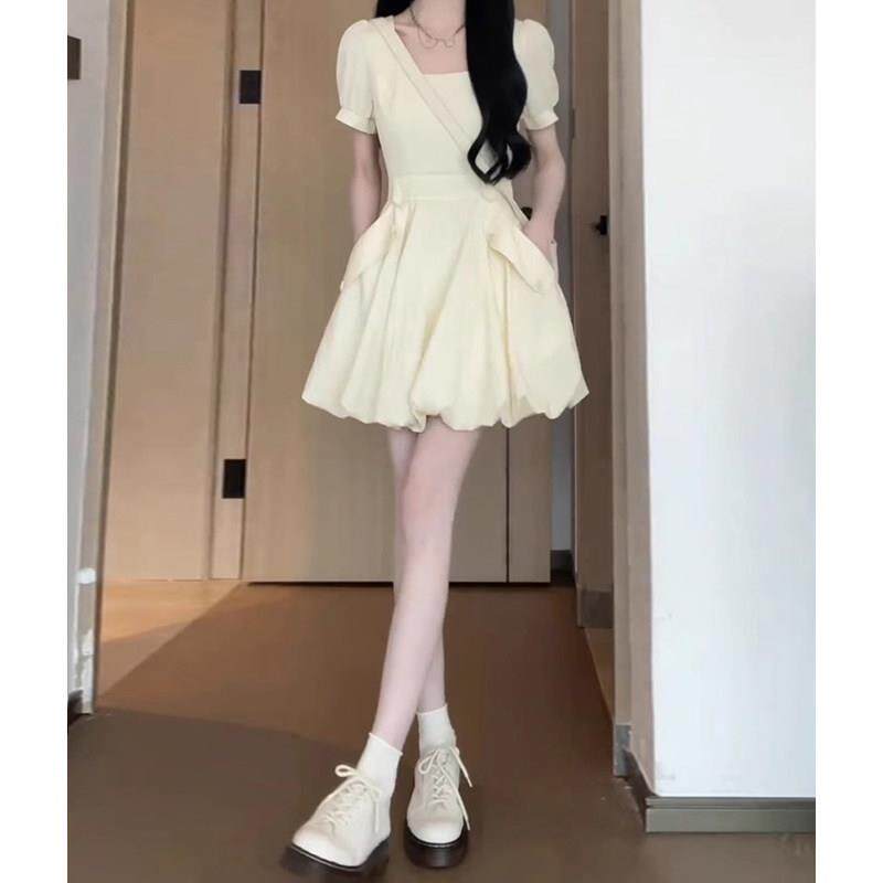 小个子口袋短洋装女夏季2026新款设计感小众修身蓬蓬花苞裙子