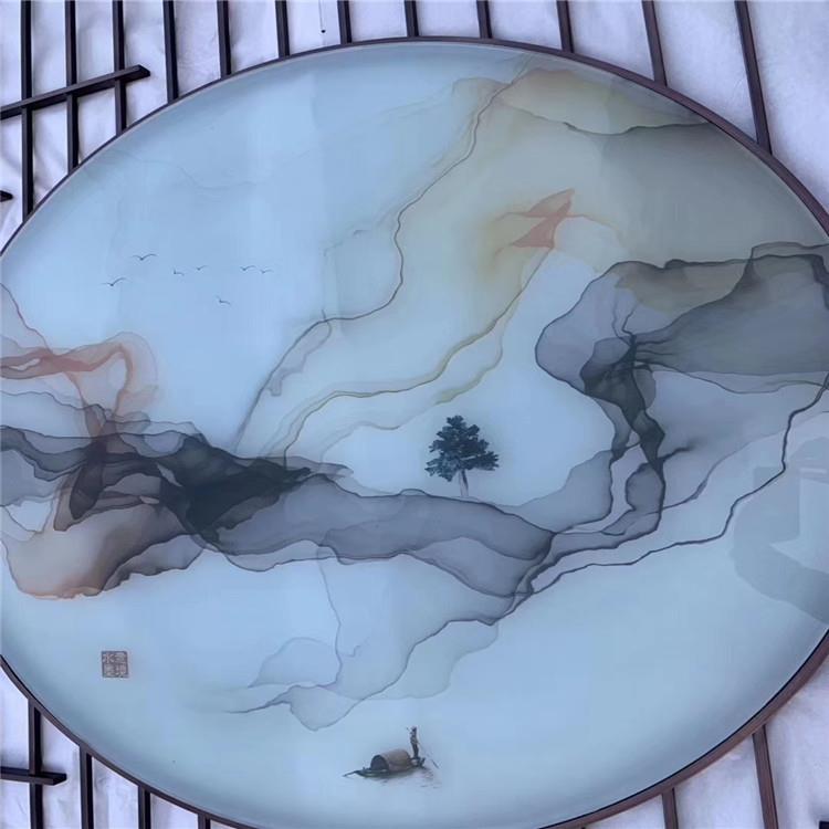新中式艺术玻璃画屏风家装玄关酒店餐厅装饰隔断