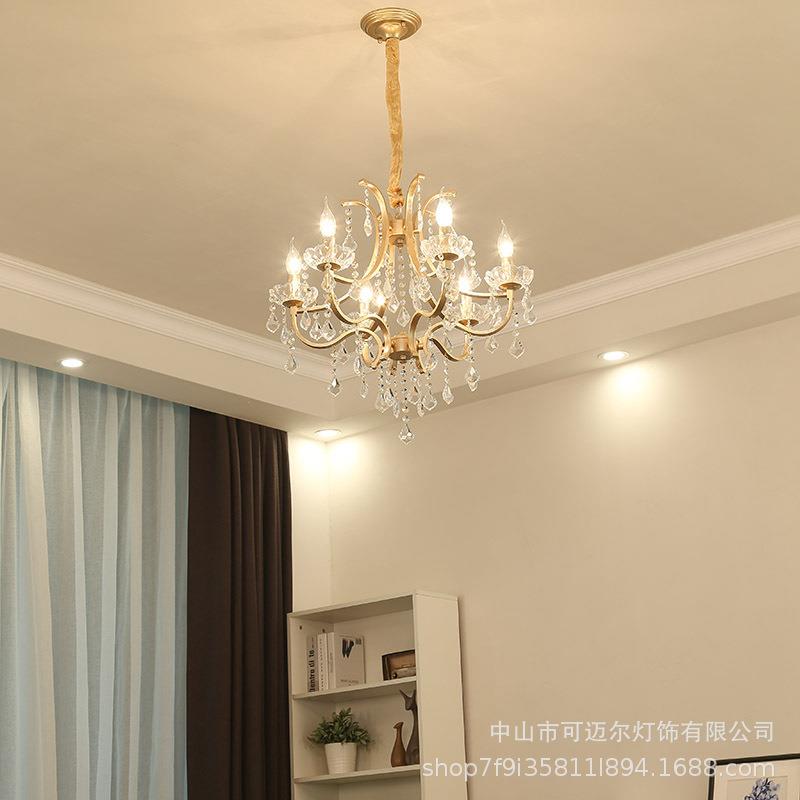 美式水晶客厅卧室吊灯餐厅书房灯铁艺蜡烛创意个性水晶吊灯