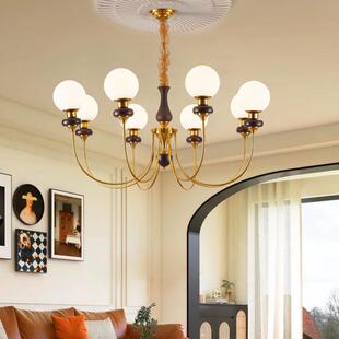 法式 创意魔豆 中古客厅吊灯轻奢简约复古风实木餐厅卧室灯个性