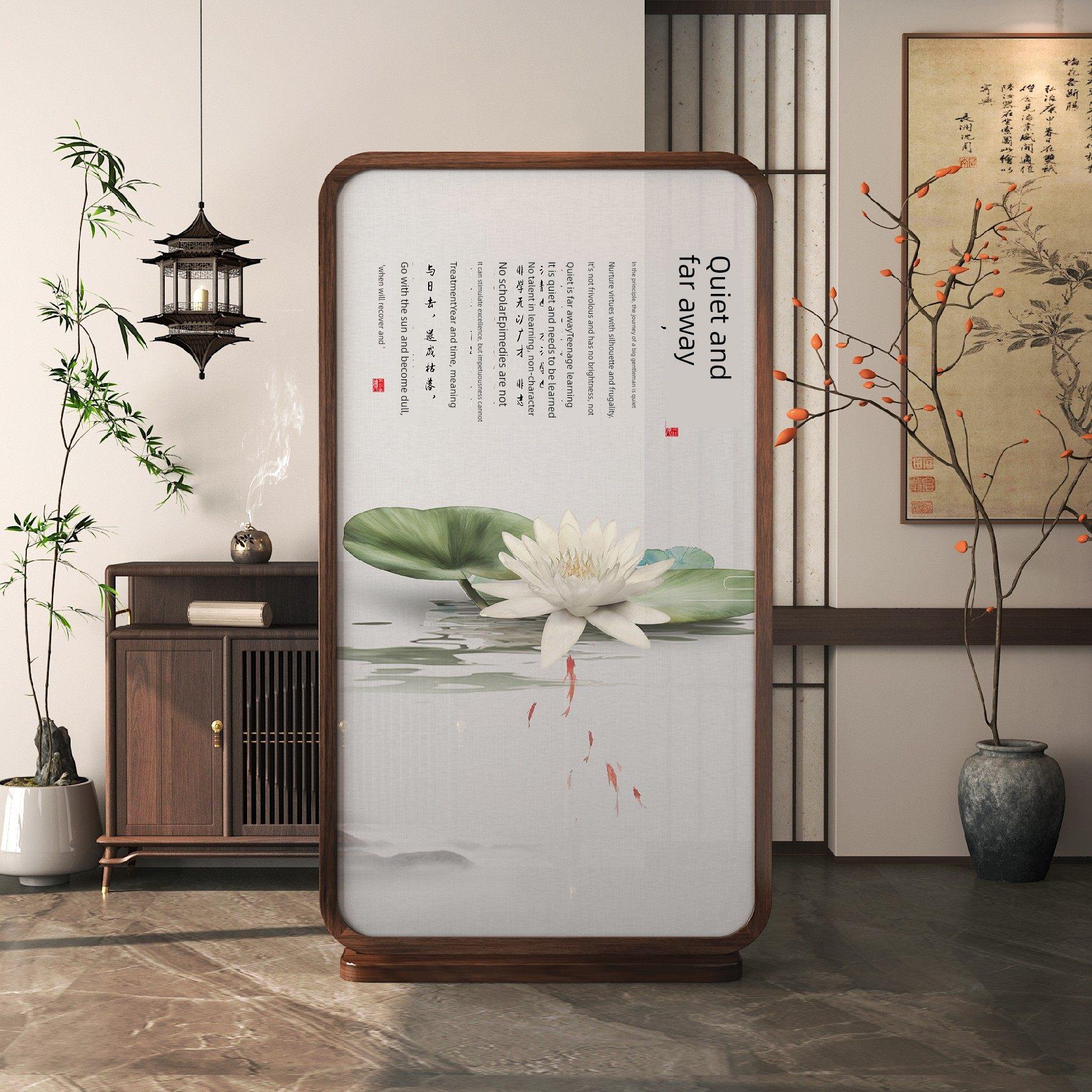 新中式实木屏风茶室屏风现代玄关隔断客厅实木透光进门办公移动