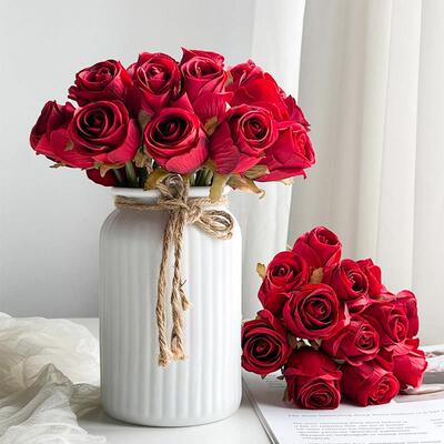 12PCS Rose Artificial Flower for White Wedding Decoration Si