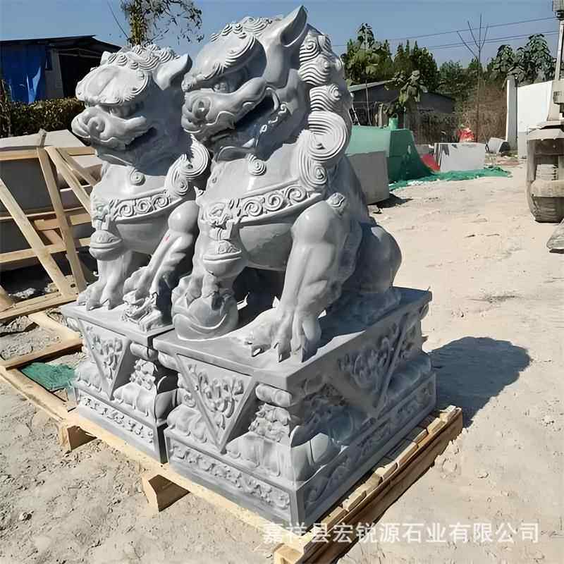 天然青石雕石狮子汉白玉精雕大门口装饰摆件门墩一对仿古迎门狮子