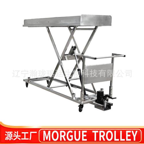 脚踏式液压遗体推车Morgueliftingtrolley不锈钢叉尸体升降车