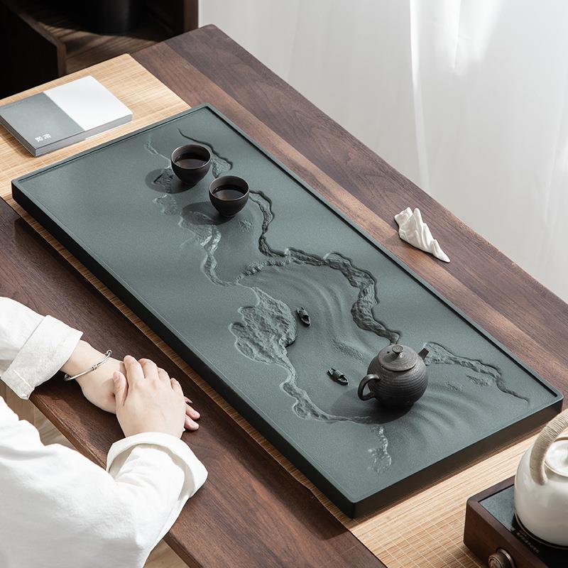 天罗绿青石整茶盘江山如画块头家用简约石台大小号石材排茶水茶海