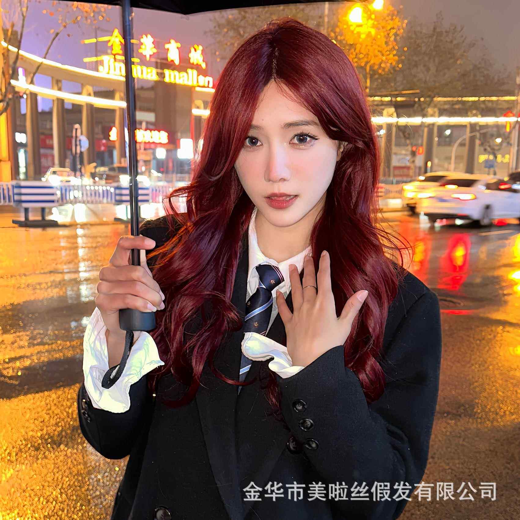 直销新款跨境前蕾丝假发女长发水波纹长卷发中分八字刘海大波浪仿