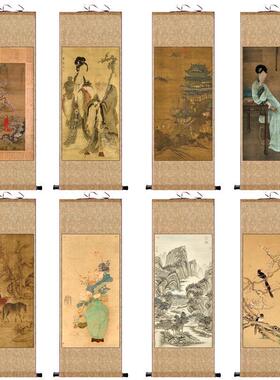 麻姑献寿白描新款图清代字画春山游骑图仿古名家人物画丝绸卷轴