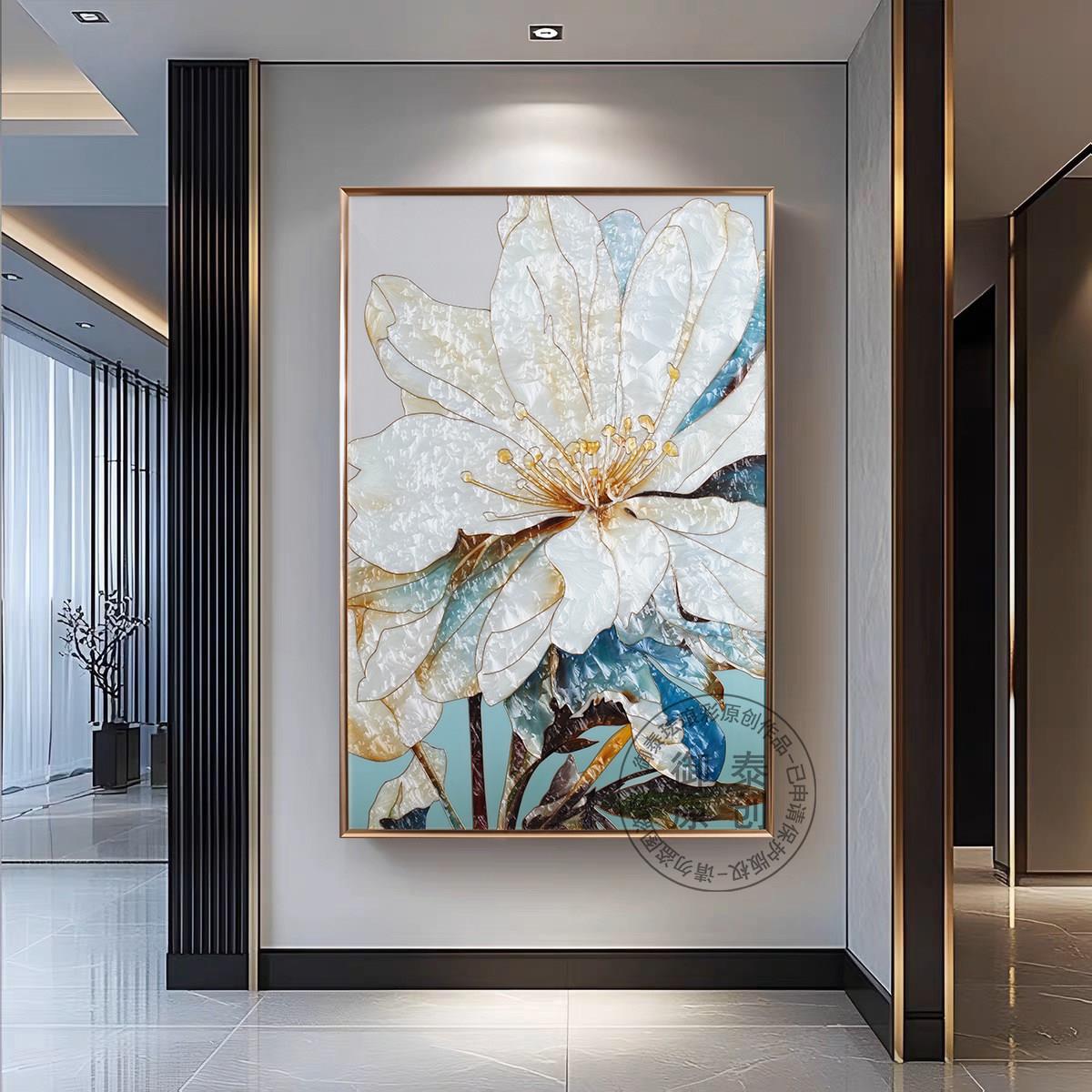 法式现代轻奢风玄关挂画客厅珐瑯彩装饰画纯手工立体过道高端壁画