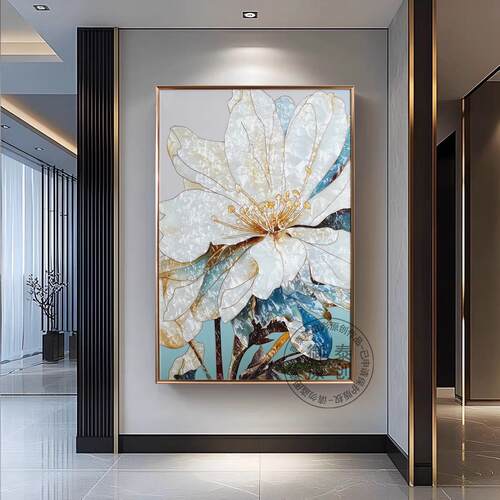 法式现代轻奢风玄关挂画客厅珐瑯彩装饰画纯手工立体过道高端壁画