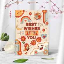 bestwishes三折66cm超大尺寸生日祝福万能贺卡片集体签名留言祝福