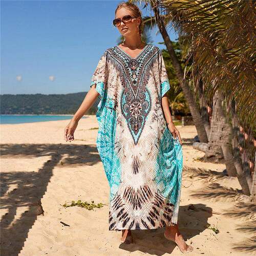 Print Beach Cover-Up For Women, Summer Vacation Loose,