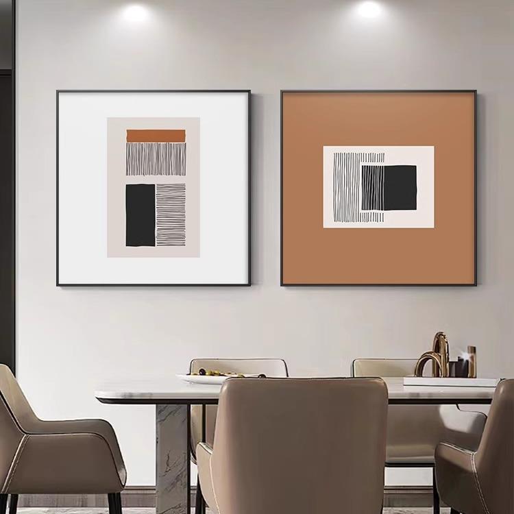 轻奢风格现代简约高档壁画抽象墙面正方形组合餐厅装饰画两联挂画
