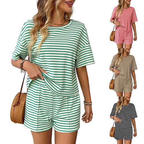 Women's Casual Striped Round Neck Short Sleeve Top