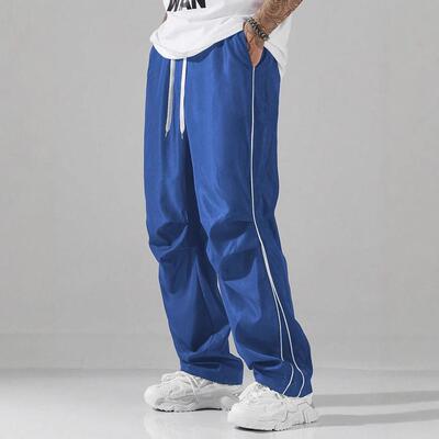 Men's Side Stripe Drawstring Straight Leg Pants - Letter