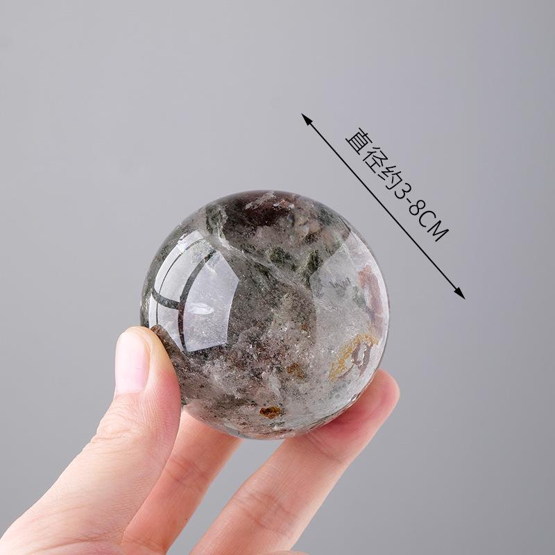 天然绿灵水晶摆件水晶原石打磨居家办公球摆TAY幽件球发厂家