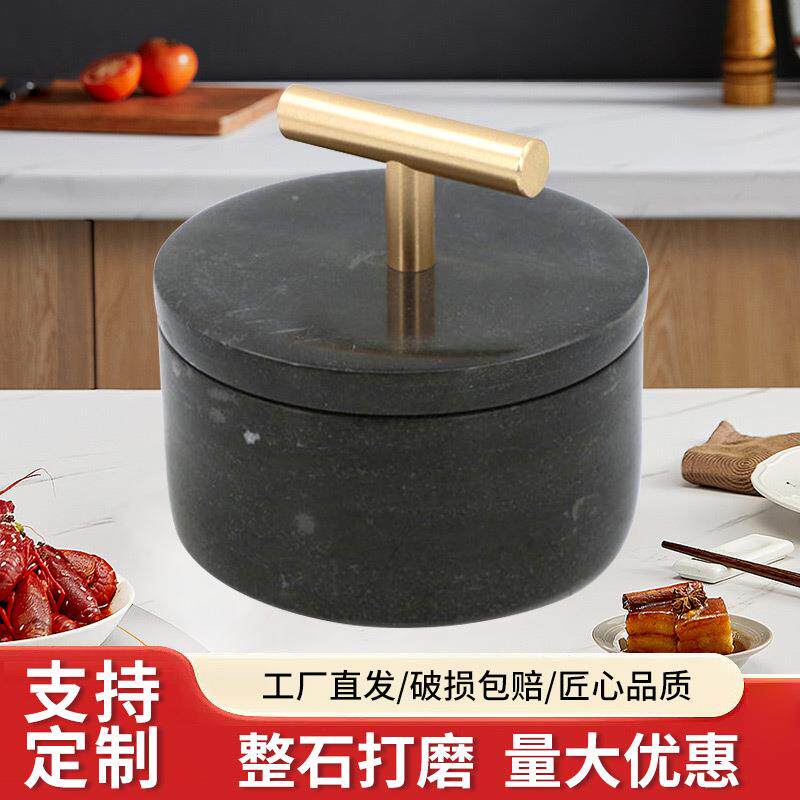 大理石调味罐圆形带盖子厨房辣椒味精孜然调味罐收纳罐