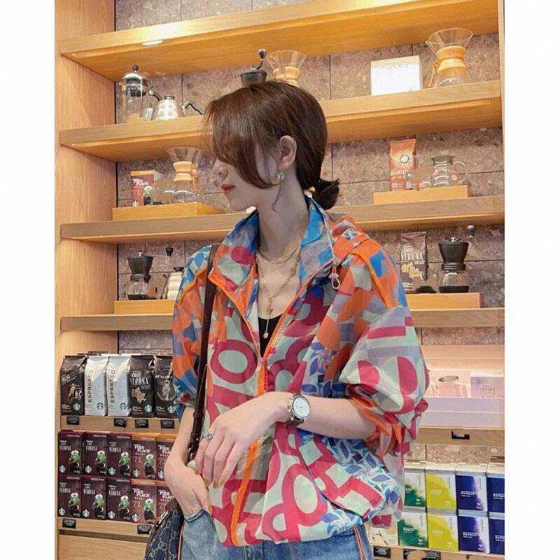 时尚防晒服外套女夏季薄款欧货花色中长版棒球服连帽开衫透气上衣