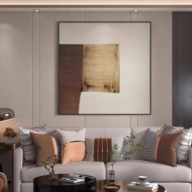 现代侘寂风抽象装饰画笔刷艺术墙面水墨正方形壁画样板间高级挂画图片