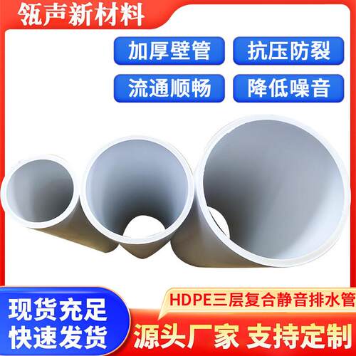白色HDPE三层覆合静音排水管落水管高密度热熔柔性承插pe下水管