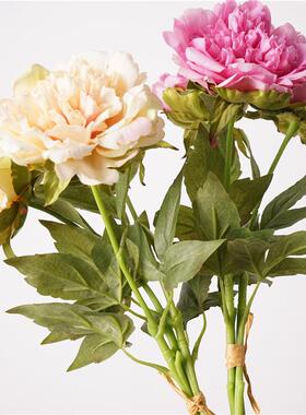 仿真花3枝扎手感牡丹家居客厅装饰婚庆布置假花牡丹花