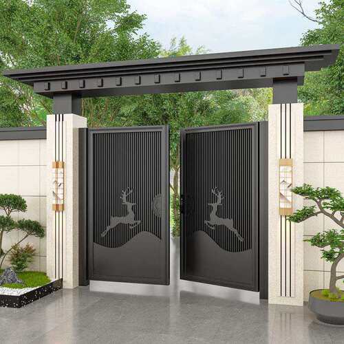 定制铝合金别墅庭院门自建房不锈钢单双开 关自动门社区铁艺花园