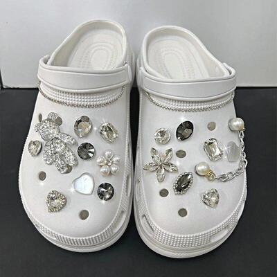 Whole Set Sale DIY Cute Crystal Bear Pearl Chain Shoe Charms