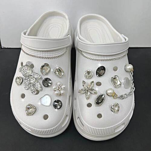 Whole Set Sale DIY Cute Crystal Bear Pearl Chain Shoe Charms