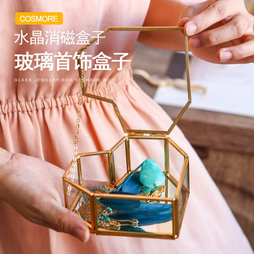 欧式复古小奢华创意爱心玻璃首饰盒饰品收纳盒桌面公主珠宝展示盒