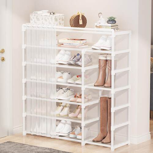A simple and stylish multi-level shoe rack for indoor use. P